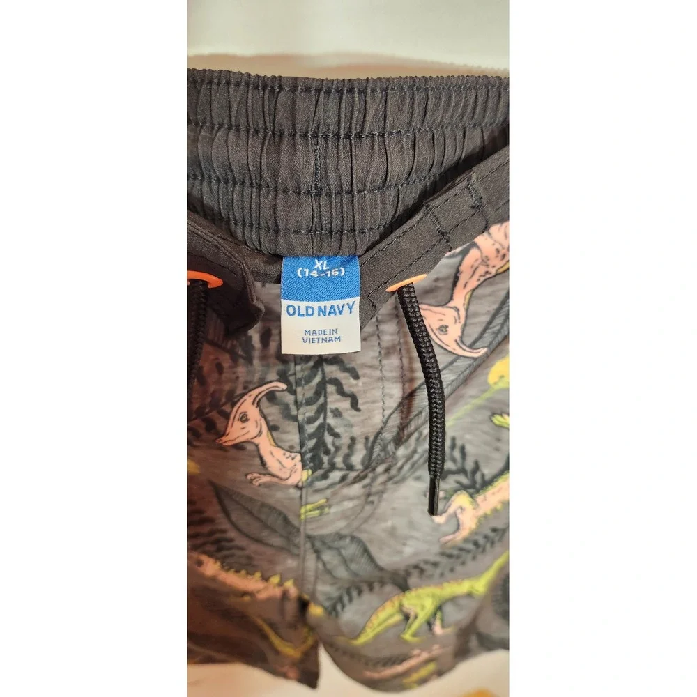 Old Navy Boys Dinosaur Print Swim Trunks Gray XL 14-16 Board Shorts